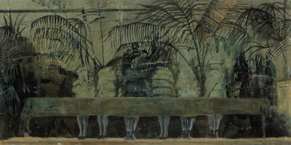 Agnieszka Sośnia, Bezgłosy (front),  akryl na desce, 80 x 40 cm, 2017 