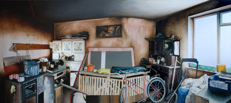 Damian Kater, olej na płótnie, 90 x 205 cm, 2014