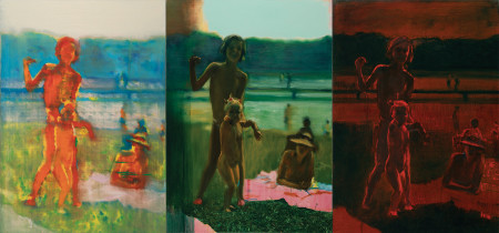 Z cyklu: "Optyka pamięci (Agnieszka i Sonia)",  2015, olej, płótno, 120 x 240 cm