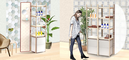 Katarzyna Mętelska / Projekt zestawu mebli wystawienniczych do drogerii / 2018