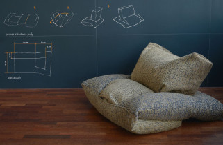 Projekt pufy z wypełnieniem z kulek styropianowych / Magdalena Nedyńska